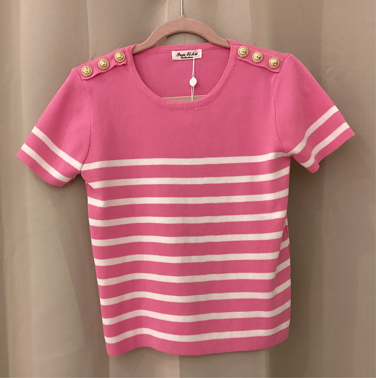 Soft knit - Gold Button Stripe Top