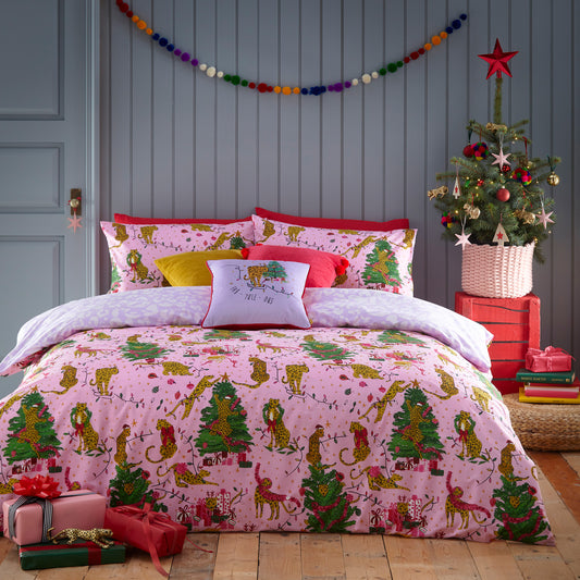 Purrfect Christmas Double Duvet Set Pink/lilac