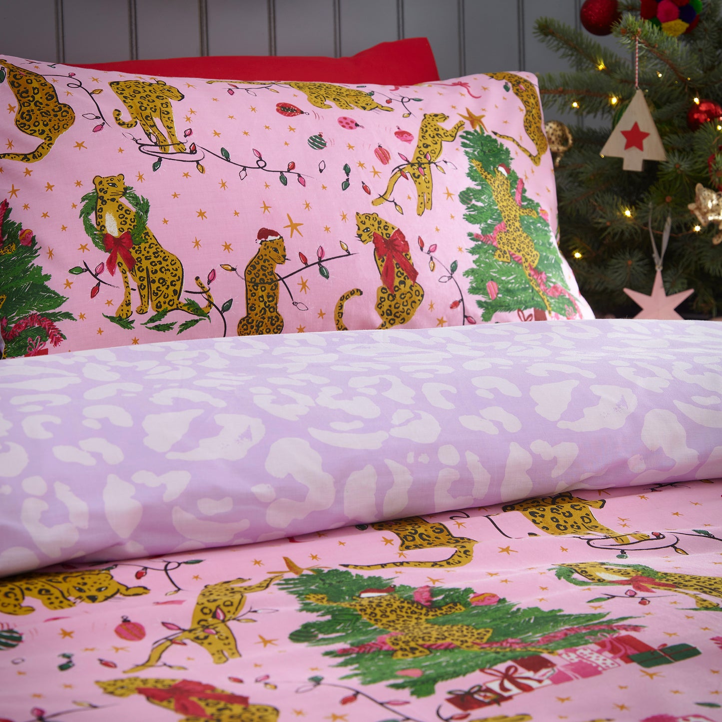 Purrfect Christmas Double Duvet Set Pink/lilac