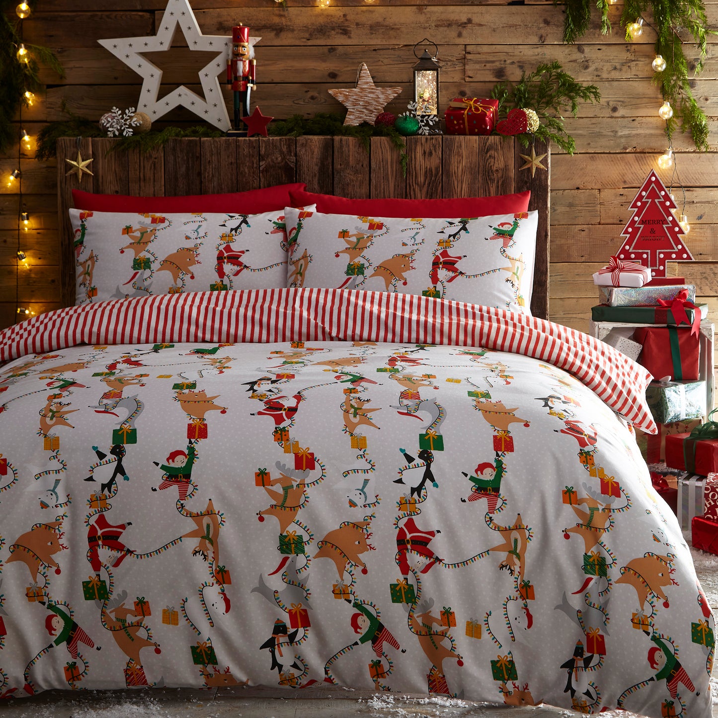 Santas Workshop Double Duvet Set White