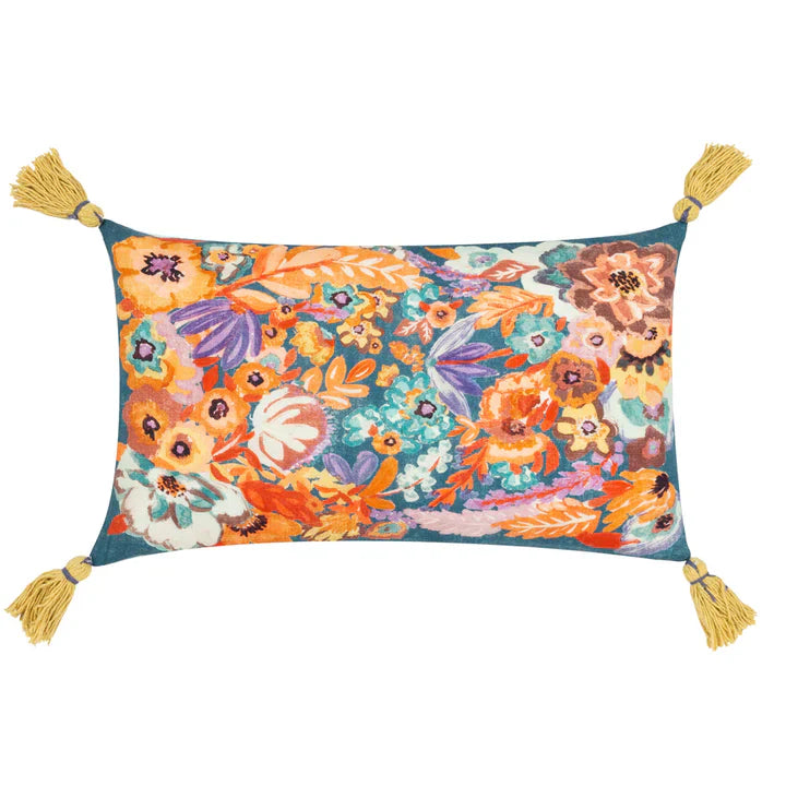 Traloa Floral Tasselled Cushion Orange