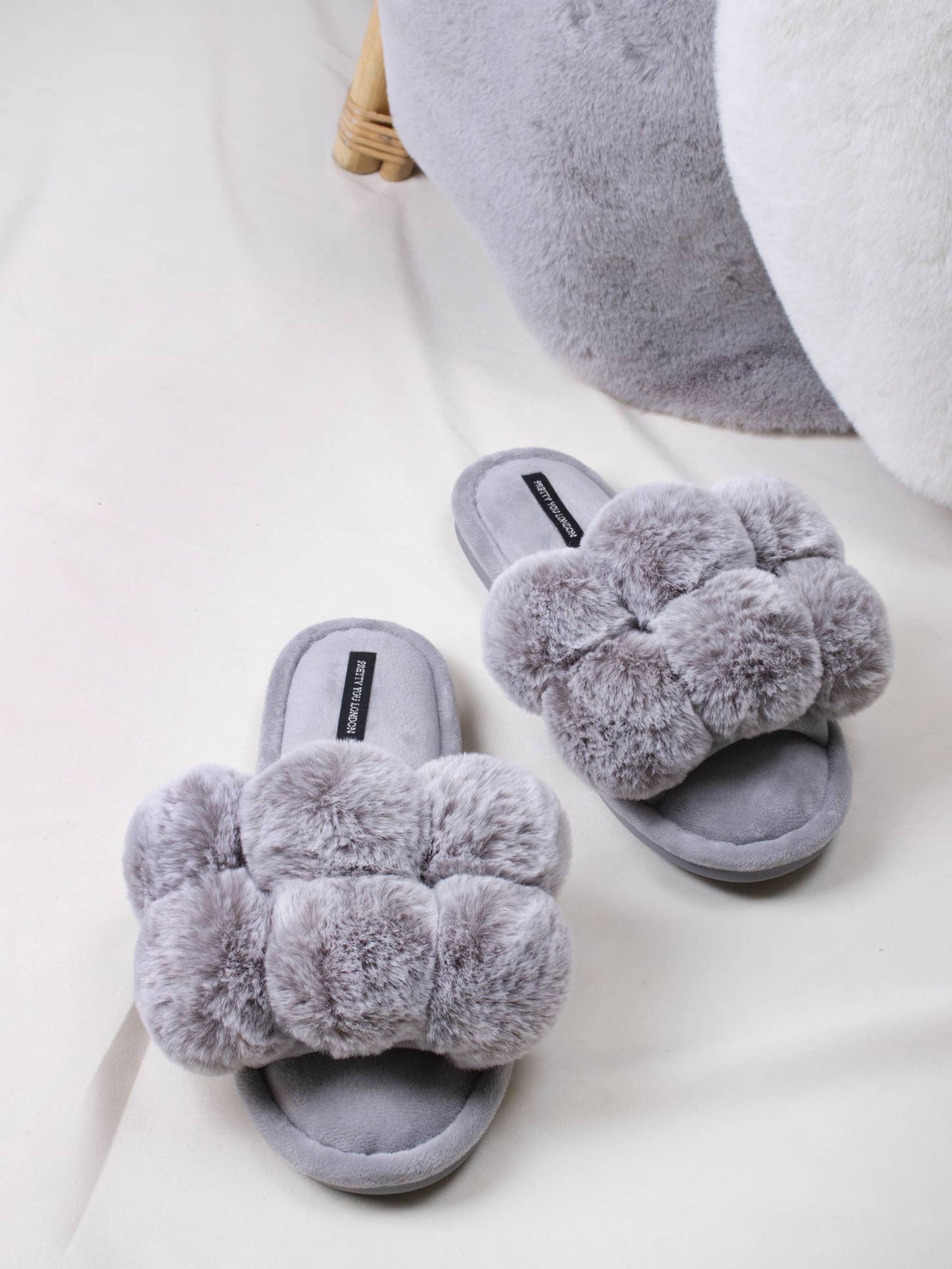 Dolly Pom Pom Slippers in Grey