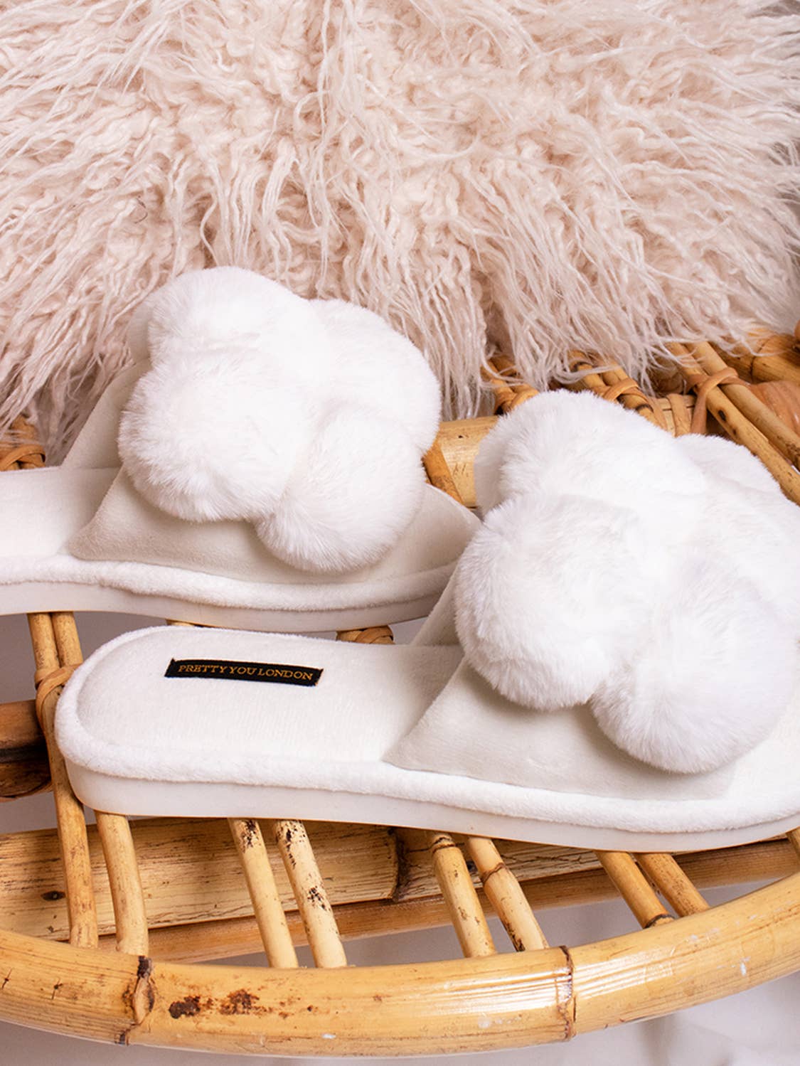 Dolly Pom Pom Slippers in White