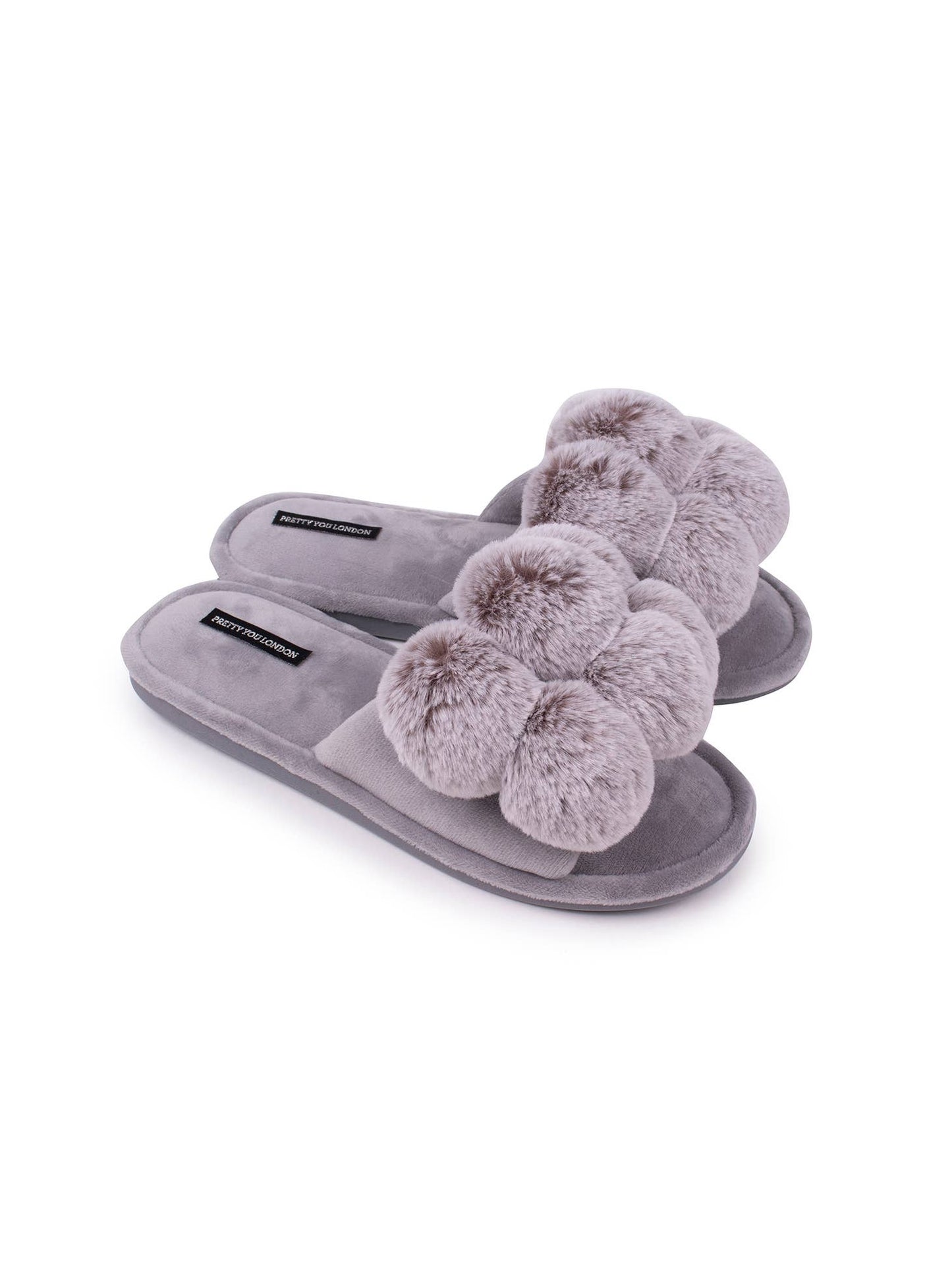 Dolly Pom Pom Slippers in Grey