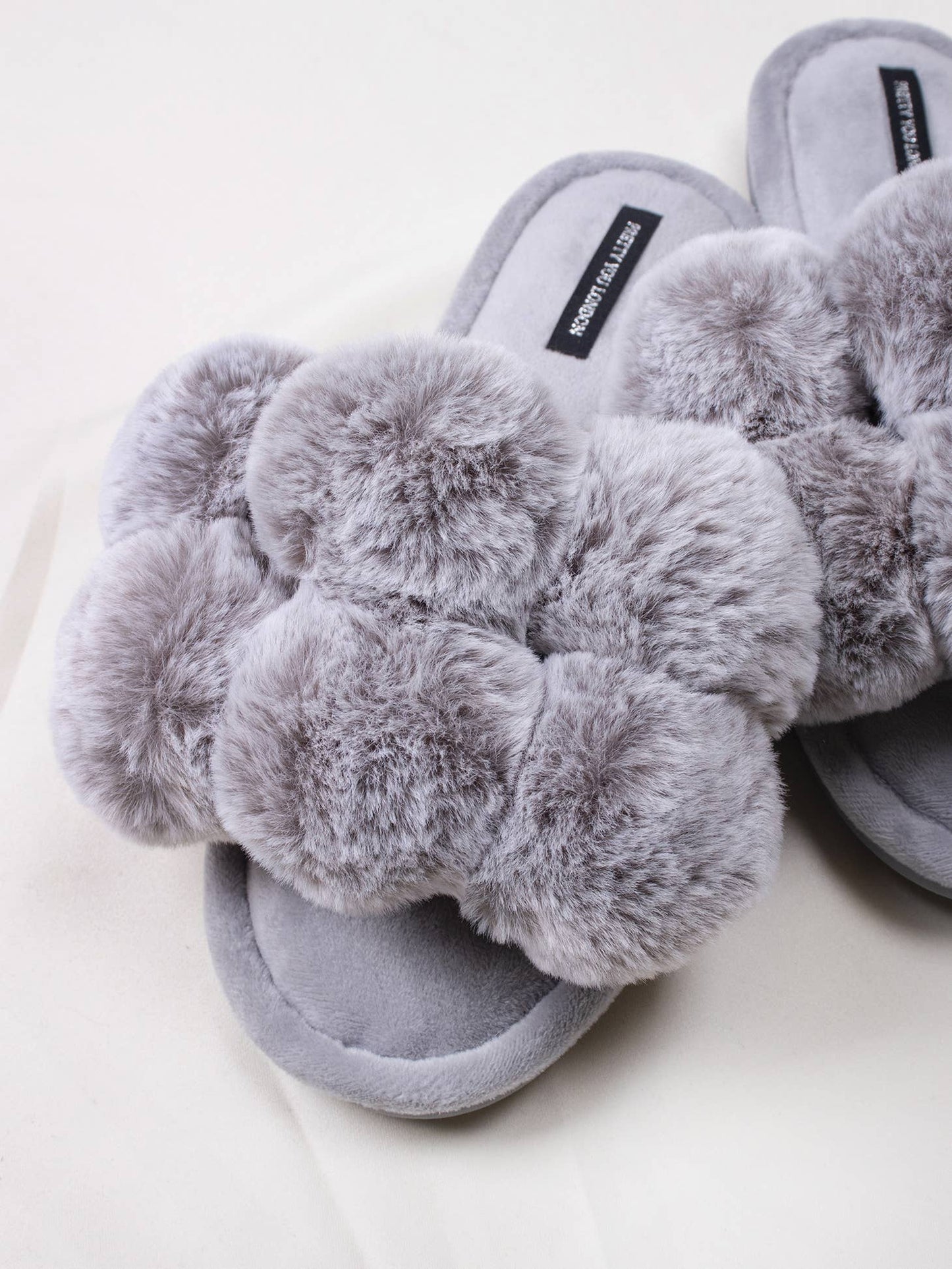 Dolly Pom Pom Slippers in Grey