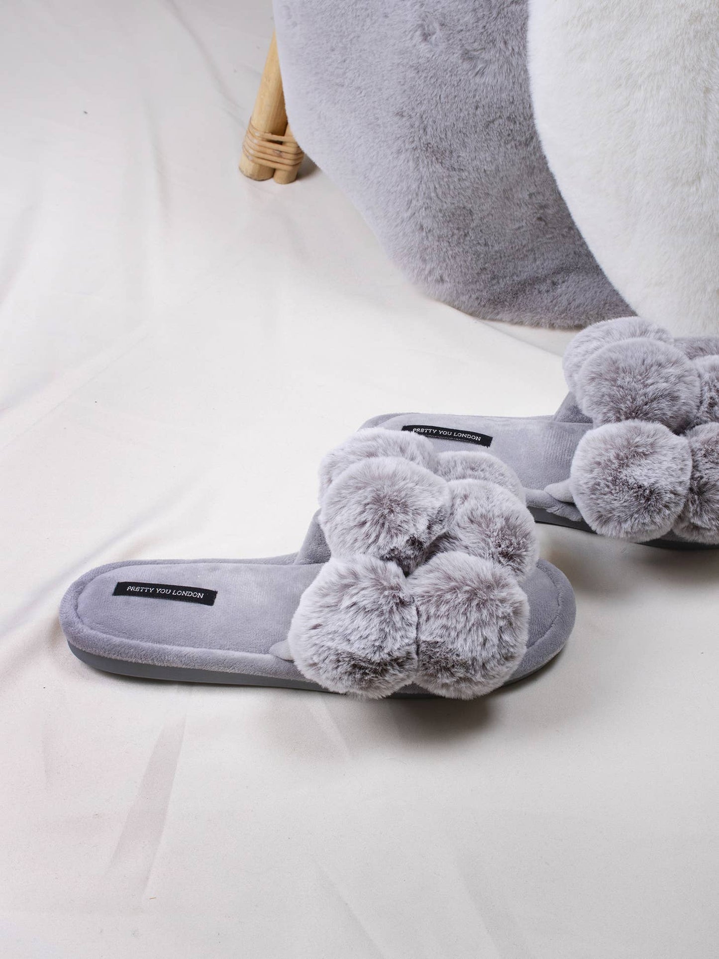 Dolly Pom Pom Slippers in Grey